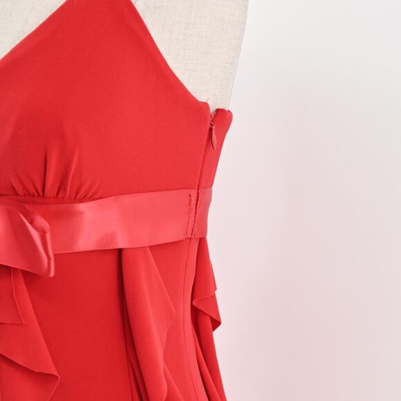 Vtg CACHE Dress Size 6 Red Babydoll Bow Flowy Ruffle Stretch Mini Sleeveless Y2k - Picture 8 of 12